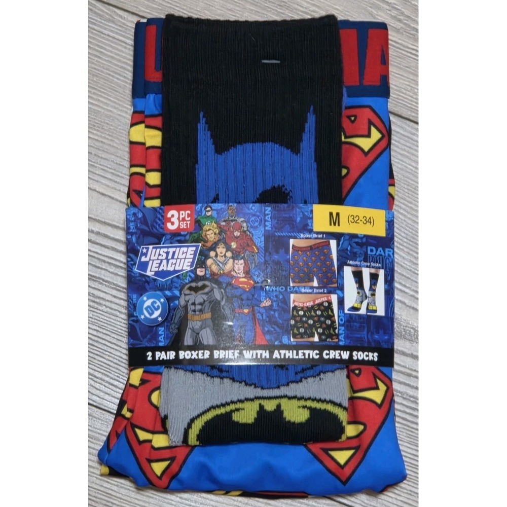 Justice League Men's Character 2-Pack Boxer Brief and Crew Sock Set Size M 32-34